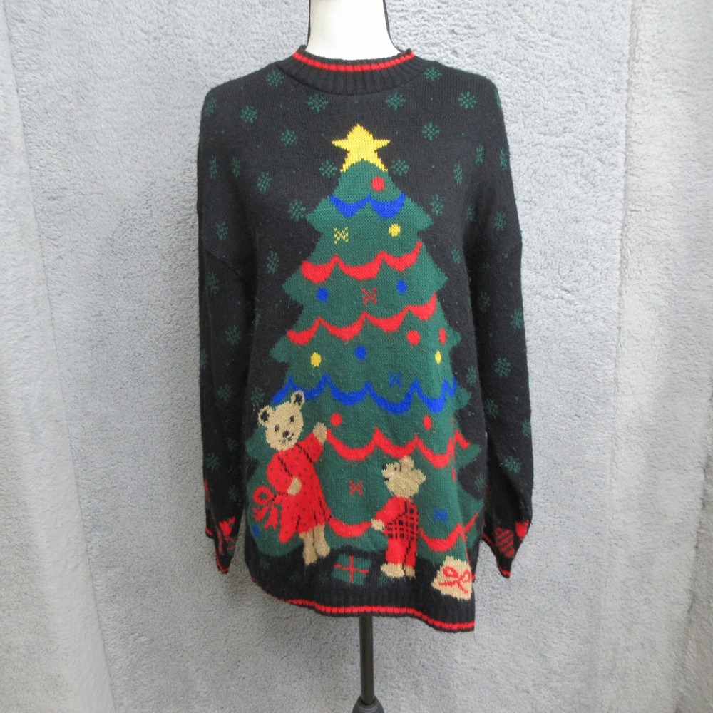 Vintage NutCracker Christmas Sweater Women L Black Ugly Holiday Retro Festive